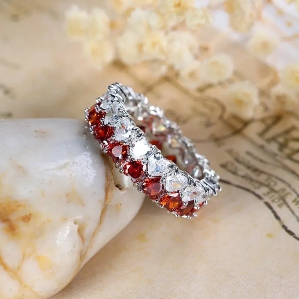 New women's red heart rhinestone ring - Picture 3 of 4